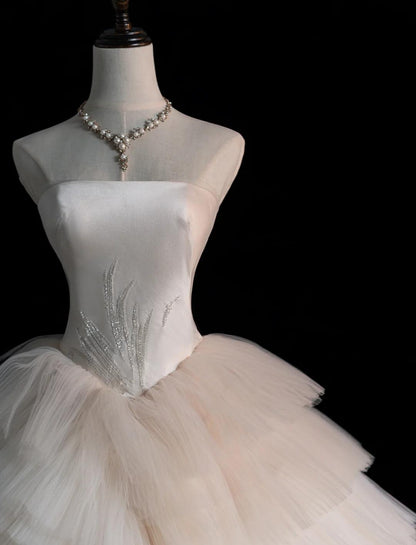 Strapless Ball Gown Long Wedding Dress Sleeveless Bridal Gown Tulle Bride Dress HZ1024