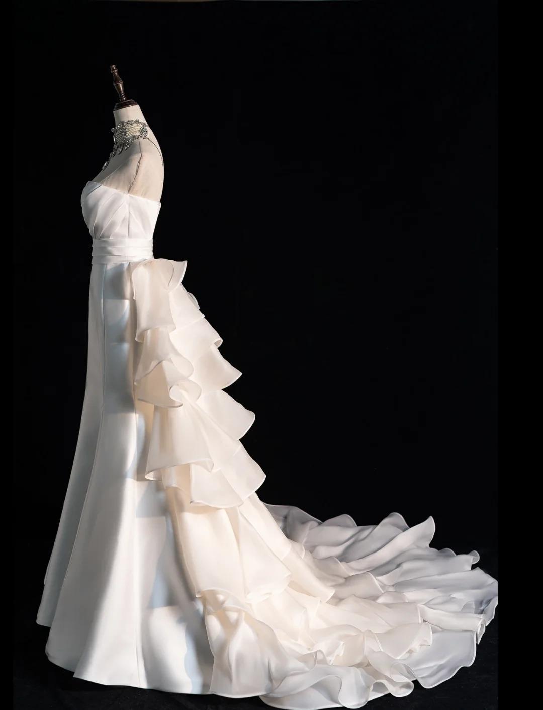 Strapless Mermaid Long Wedding Dress Sleeveless White Bridal Gown Satin Bride Dress HZ1024
