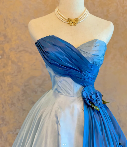 Fairy Sweetheart A-Line Blue Long Prom Dresses Taffeta Blue Birthday Dresses ED05065