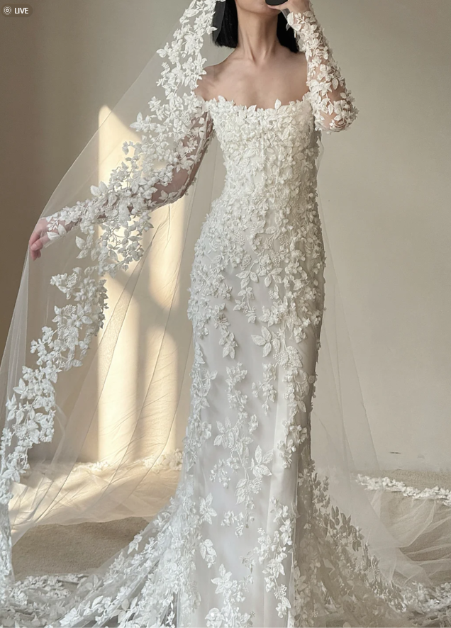 Princess Off-the-shoulder Mermaid Long Wedding Dresses Tulle Applique White Bridal Gowns Long Sleeve Bridal Dresses ED05068