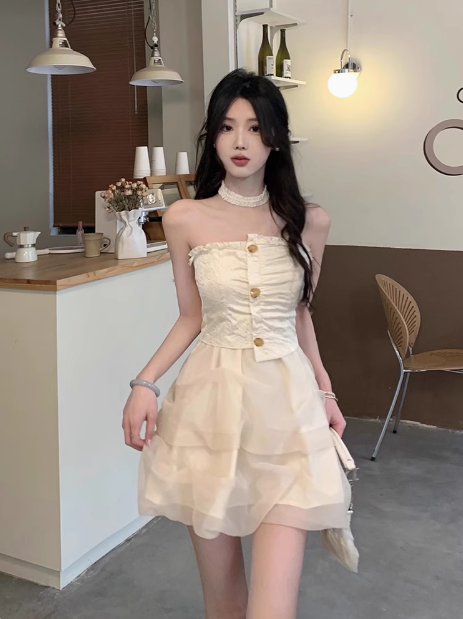 A-line sweet style tube top dress HZ1024