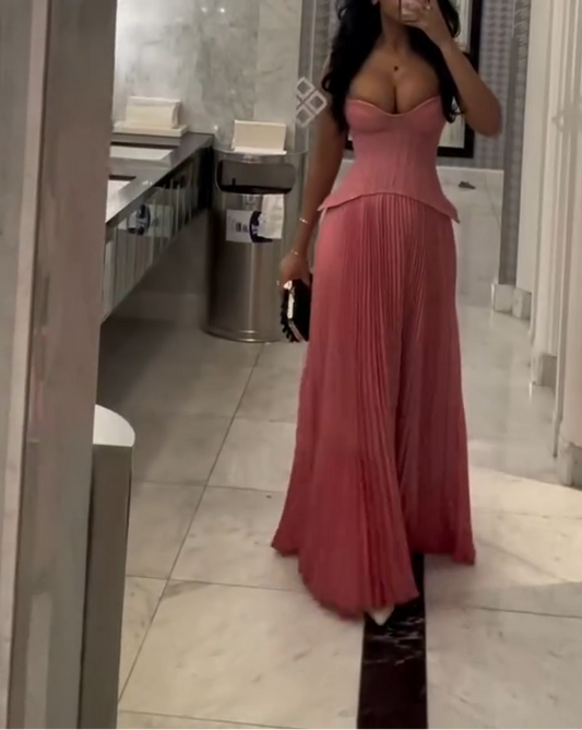 Elegant  Strapless Sheath Dark Peach Long Prom Dresses Chiffon Dark Peach Bitdhay Dresses ED05152