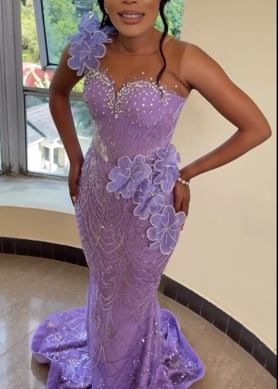 Elegant Jewel Mermaid Purple Long Prom Dresses Satin Sequins Purple Birthday Dresses ED05160