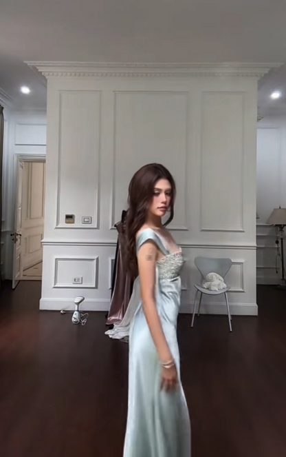 Elegant Straps Sheath Soft Green  Long Prom Dresses  Satin Soft Green Birthday Dresses ED05184