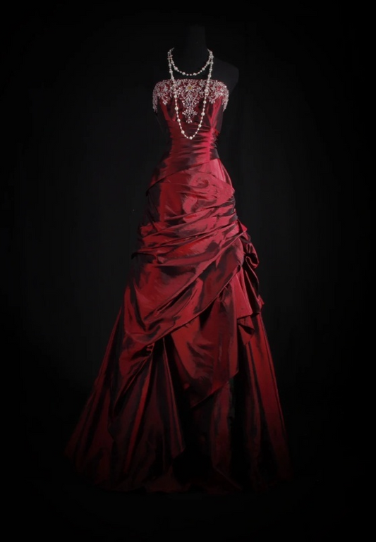 Fairy A-Line Burgundy  Long Prom Dresses Strapless Satin Beaded Burgundy  Birthday Dresses Sleeveless Formal Dresses ED05318