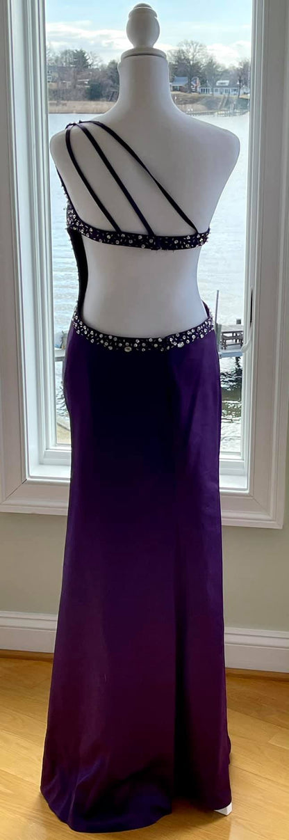 Sexy One-shoulder Sheath Long Prom Dressesï¼_atin Beaded Dark Purple Evening Dresses ED05328