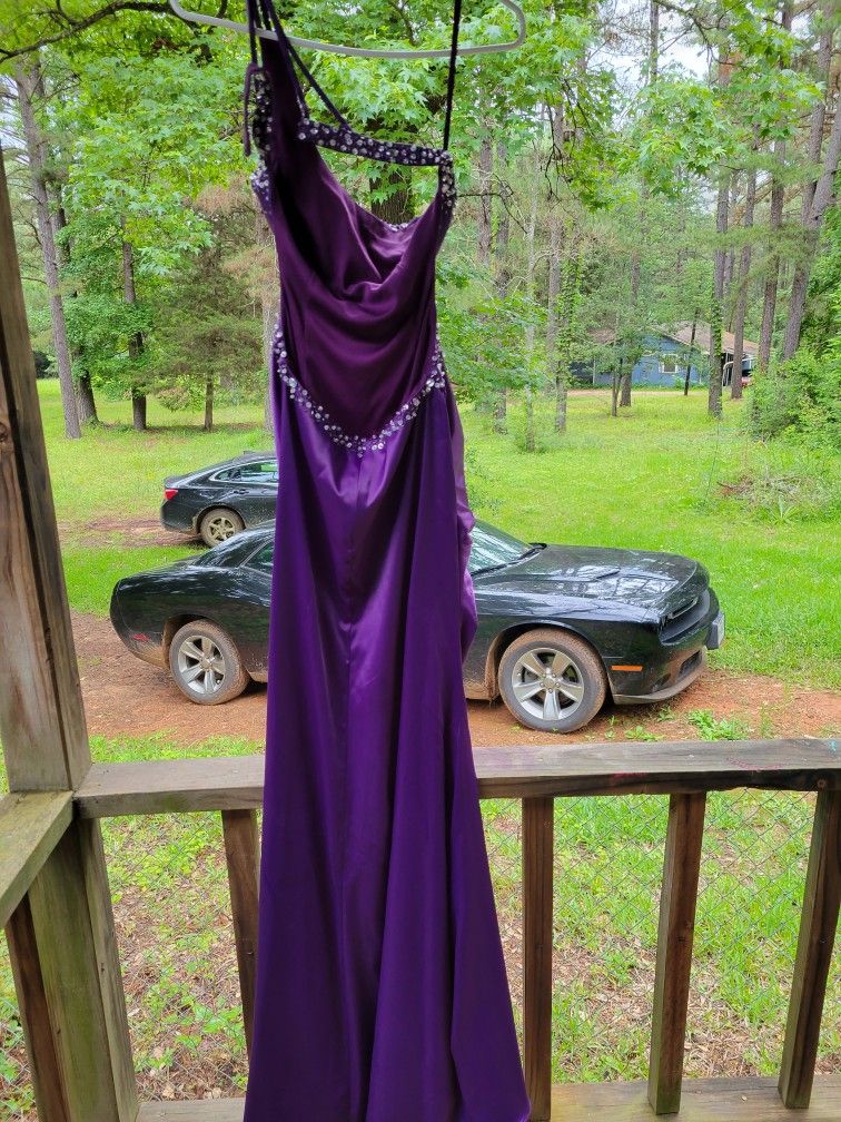 Sexy One-shoulder Sheath Long Prom Dressesï¼_atin Beaded Dark Purple Evening Dresses ED05328