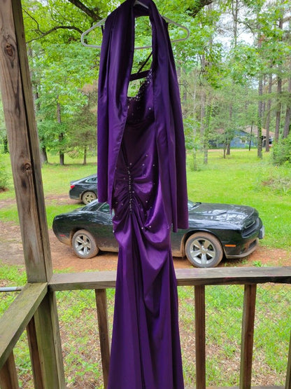 Sexy One-shoulder Sheath Long Prom Dressesï¼_atin Beaded Dark Purple Evening Dresses ED05328