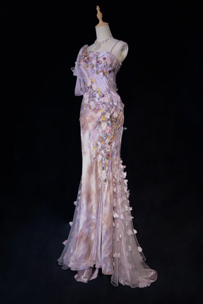 Elegant Sheath Pink Long Prom Dress, Straps Satin Appliques Formal  Dresses Pink Evening Dresses ED05407