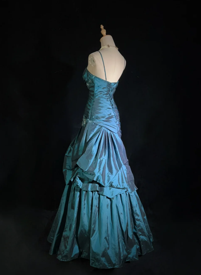 Fairy A-Line Teal Long Prom Dress, Spaghetti Straps Satin Beaded Formal  Dresses Teal Evening Dresses  ED05408