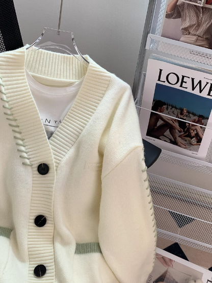 style soft V-neck thickened cardigan sweater HZ1024