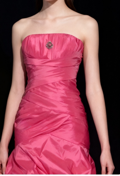 Fairy Hot Pink Long Birthday Dresses Sheath Prom Dress, Strapless Satin Sleeveless Evening Dresses ED05411
