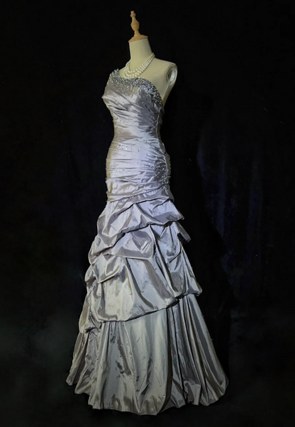 Gorgeous Sheath Gray Long Prom Dresses One-shoulder Satin Evening Dresses Sleeveless Gray Party Dresses ED05439