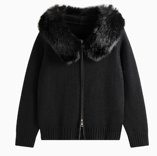 New Style Fashion Hooded Fur Collar Zipper Loose Sweater HZ1024
