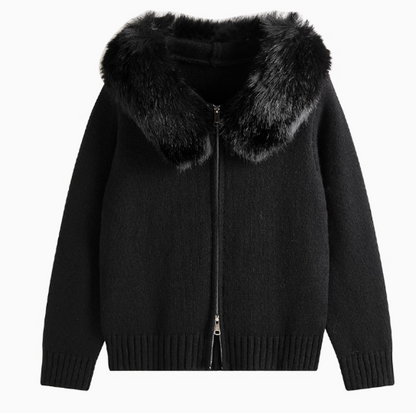 New Style Fashion Hooded Fur Collar Zipper Loose Sweater HZ1024