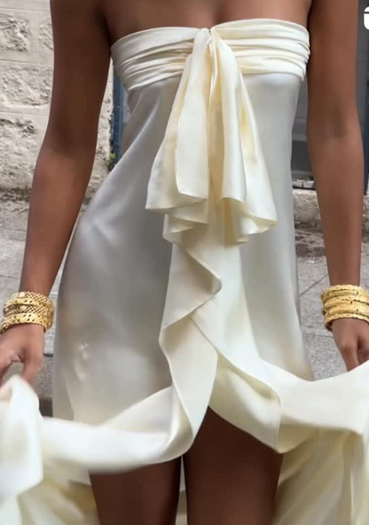 Simple Strapless Sheath Long Prom Dresses Chiffon Yellow Party dresses Evening Dresses ED05450