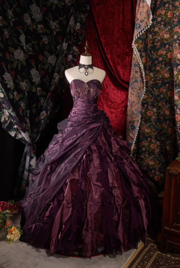 Cute Sweetheart A-Line Long Prom Dresses Satin Grape Quinceanera Dresses Sleeveless Sweet 16 Dress ED05451
