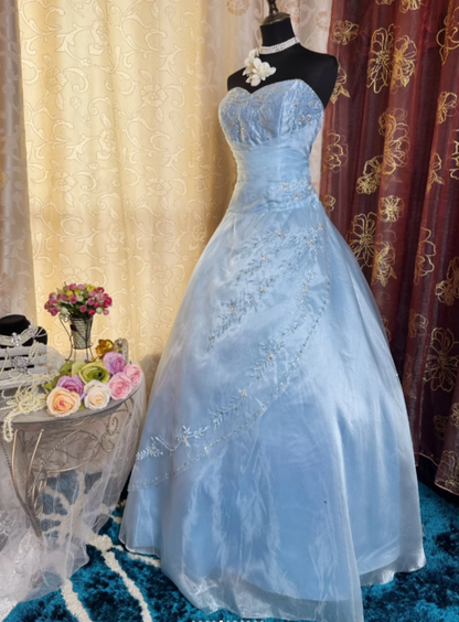Elegant A-Line Blue Long Prom Dresses Sweetheart Blue Formal Dresses Satin Evening Dresses ED05465