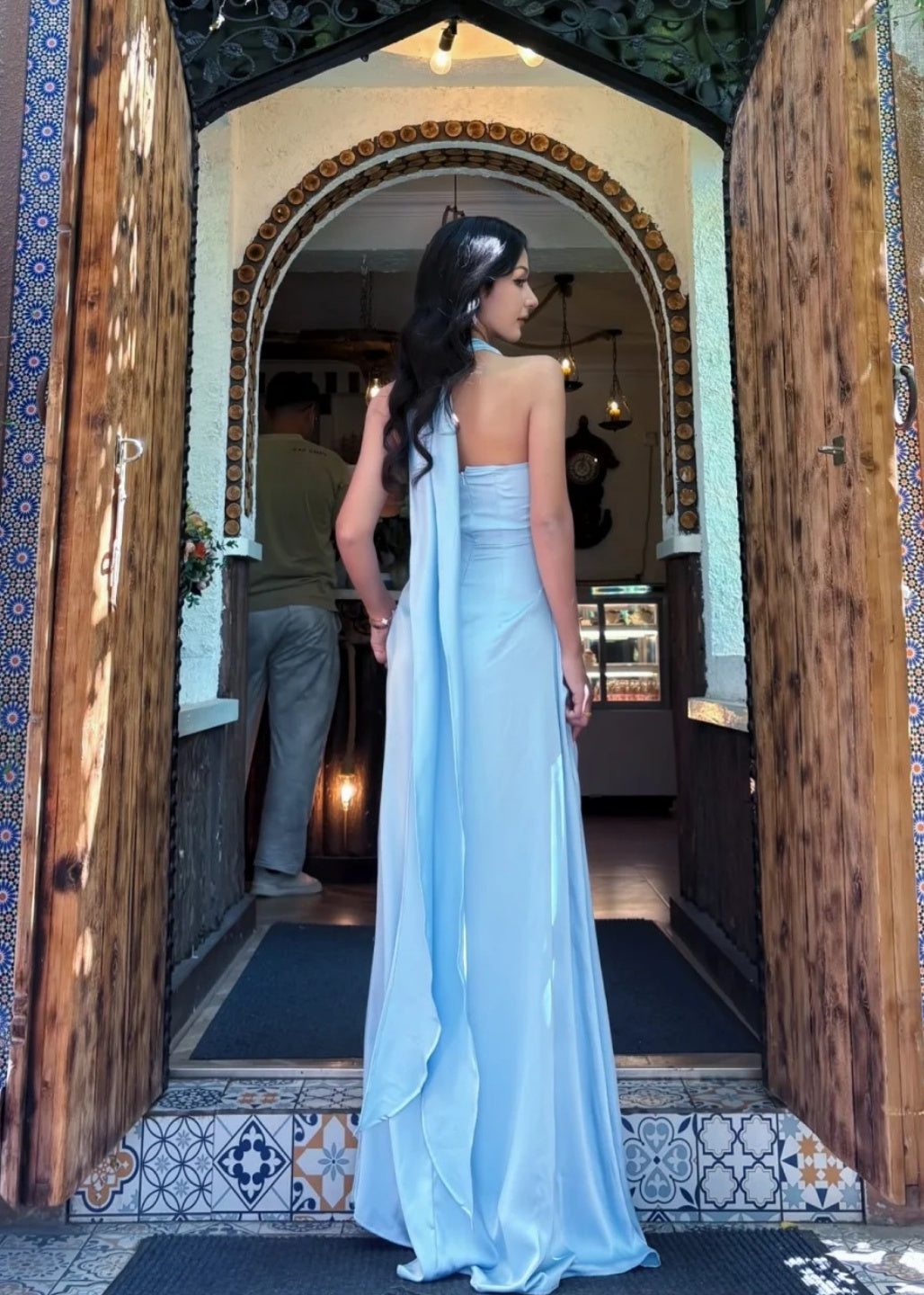 Elegant Sheath Blue Bridesmaid Dresses Satin V-neck  Evening Dresses ED05479