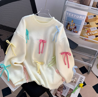 Sweet Bow Round Neck Pullover Knitted Sweater ED0908