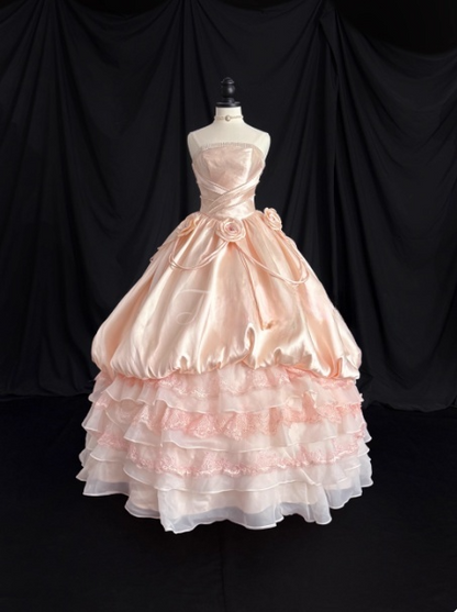 Fairy Strapless Ball Gown Pink Long Prom Dresses Satin Sweet 16 Dresses Pink Quinceanera Dresses ED05515
