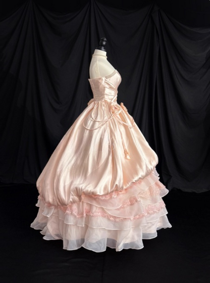 Fairy Strapless Ball Gown Pink Long Prom Dresses Satin Sweet 16 Dresses Pink Quinceanera Dresses ED05515