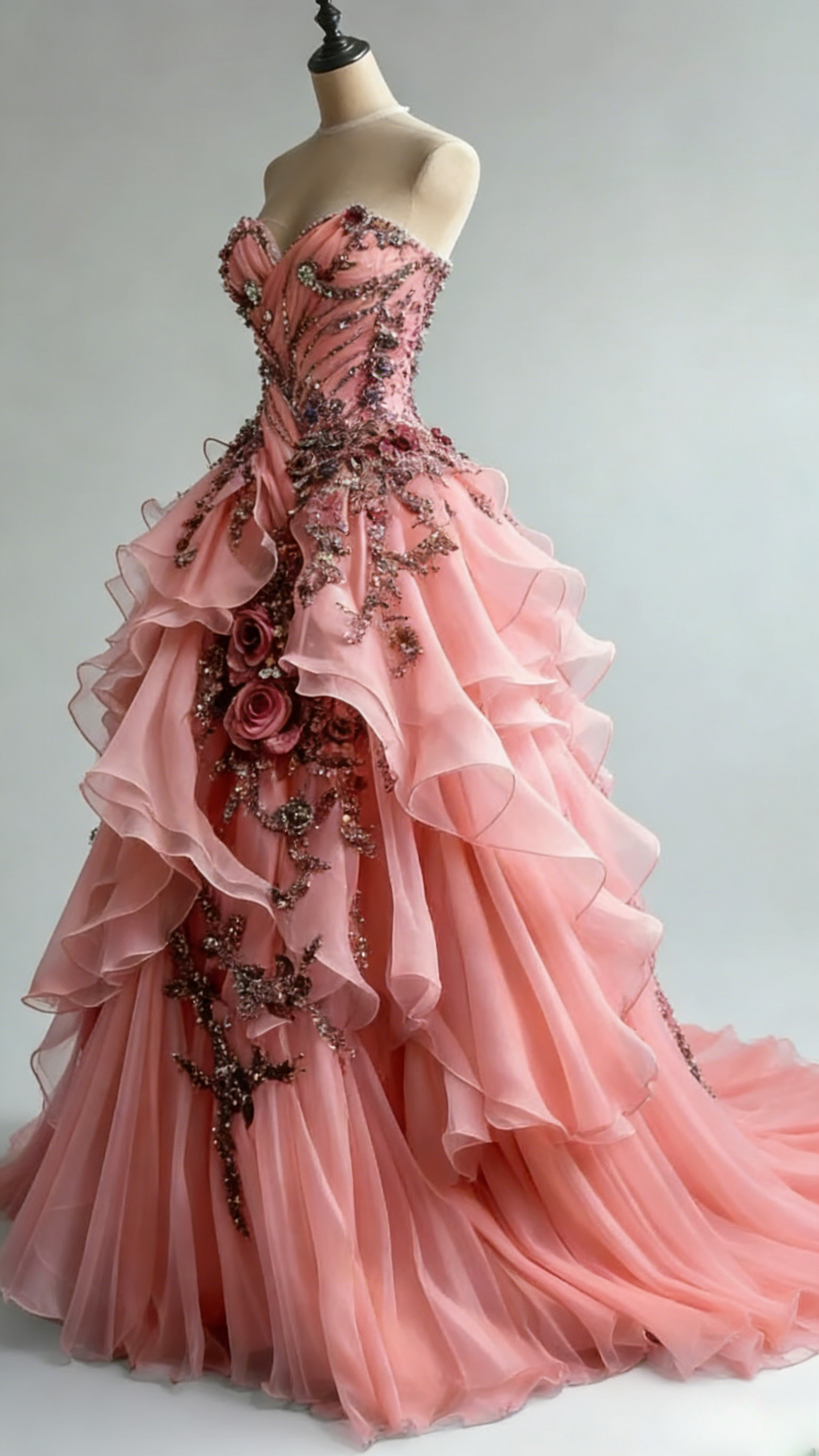 Gorgeous Sweetheart  Long Peach Prom Dresses Tulle Appliques A-Line Birthday Dresses Sleeveless Evening Gowns ED05540