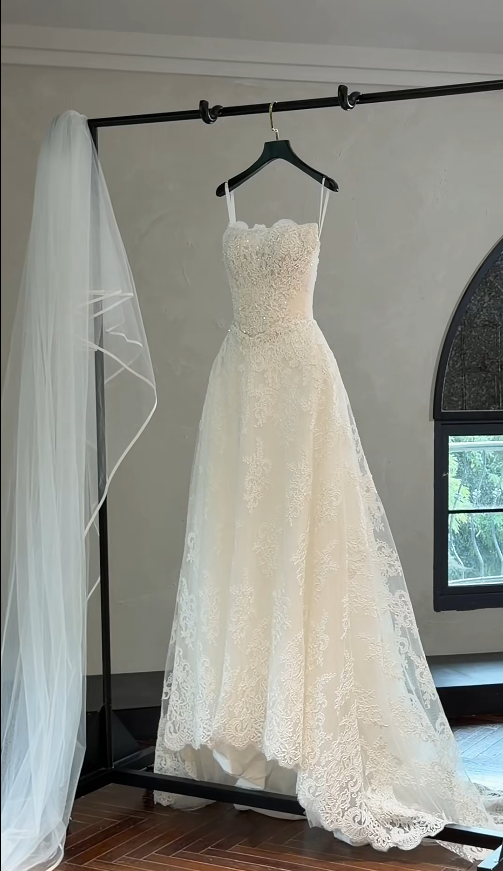 Gorgeous Strapless A-line Long Weddng Dresses Lace Appliques White Bridal Gowns Sleeveless Bridal Dresses ED05570