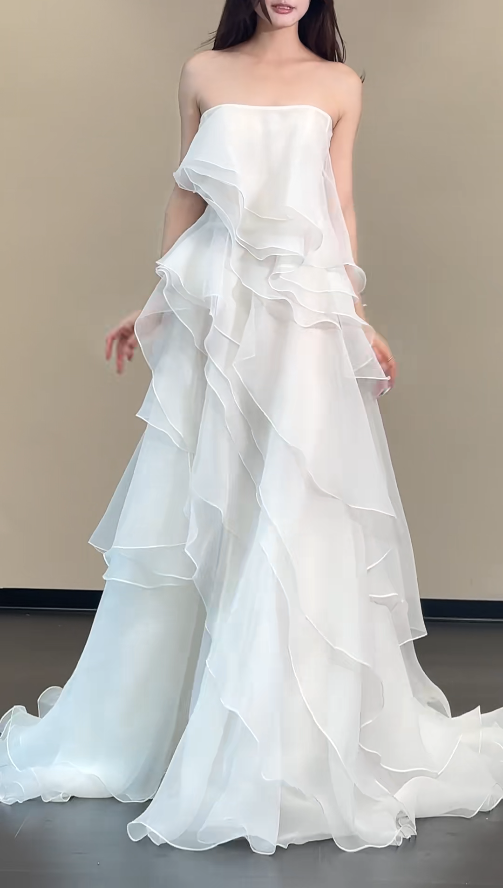 Simple Strapless Sheath Long Weddng Dresses Chiffon White Bridal Gowns Sleeveless Bridal Dresses ED05572