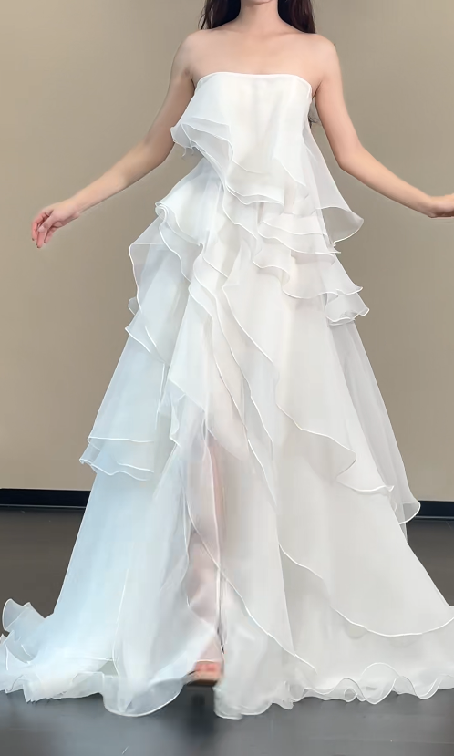 Simple Strapless Sheath Long Weddng Dresses Chiffon White Bridal Gowns Sleeveless Bridal Dresses ED05572