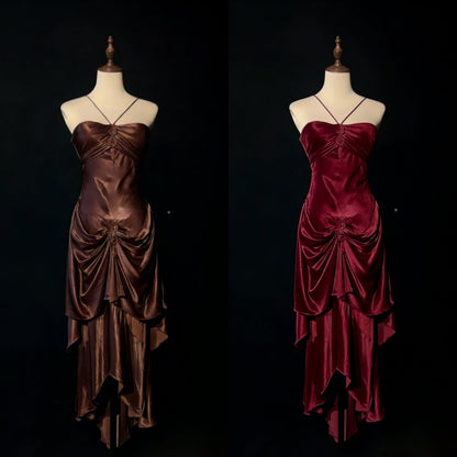 Chic Halter Sheath Short  Prom Dresses Satin Blue Evening Gowns Sleeveless Formal Dresses ED05577