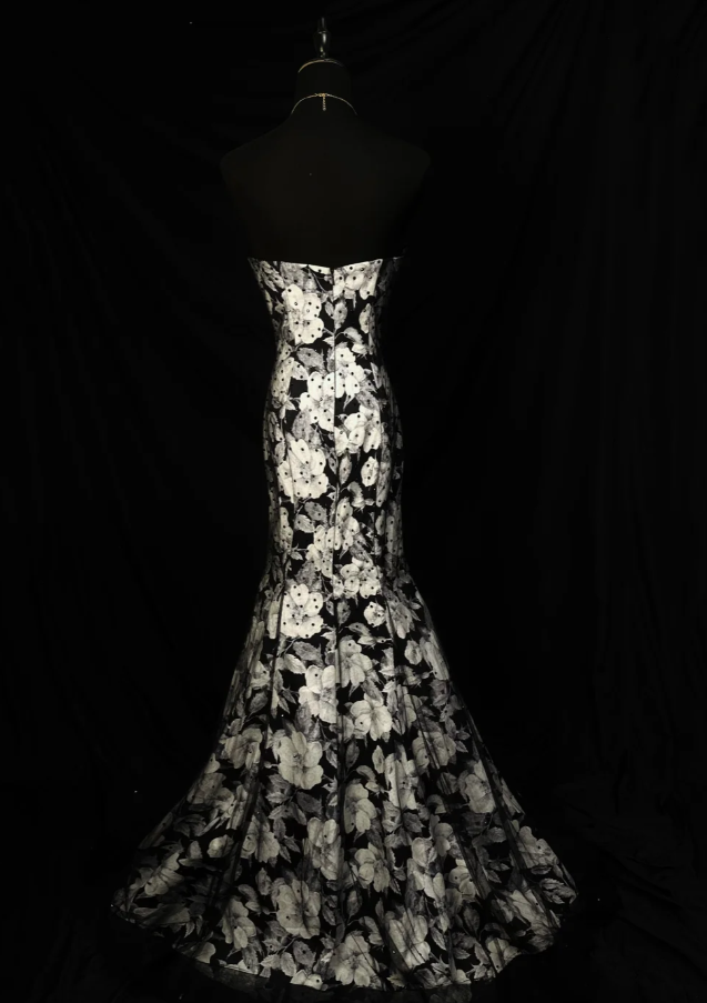 Elegant Strapless Mermaid Long Prom Dresses Satin Floral Evening Dresses  ED05585