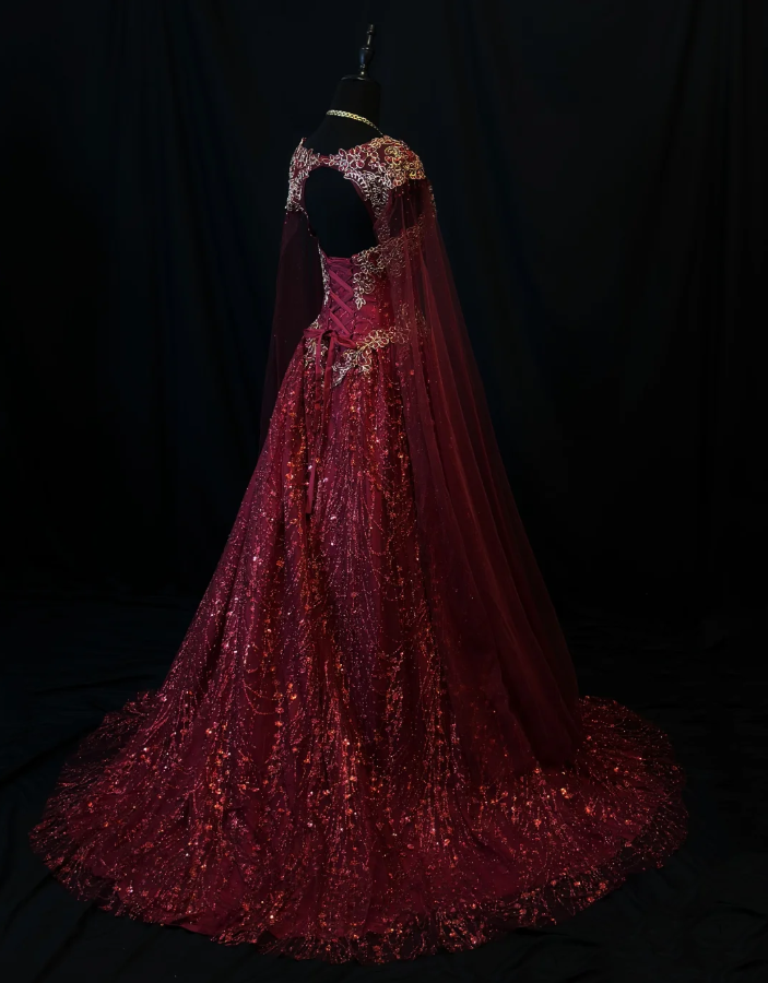 Fairy Sweetheart A-Line Long Prom Dresses, Tulle Beaded Burgundy Quinceanera Dresses  Sleeveless Sweet 16 Dresses ED05607