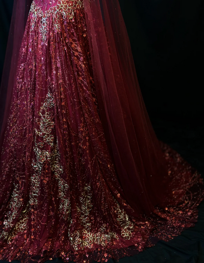 Fairy Sweetheart A-Line Long Prom Dresses, Tulle Beaded Burgundy Quinceanera Dresses  Sleeveless Sweet 16 Dresses ED05607