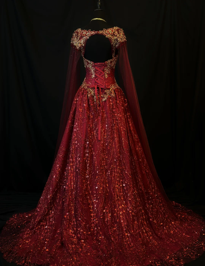 Fairy Sweetheart A-Line Long Prom Dresses, Tulle Beaded Burgundy Quinceanera Dresses  Sleeveless Sweet 16 Dresses ED05607