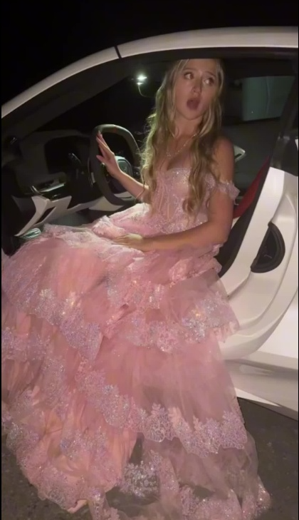 Chic Straps A-Line Long Prom Dresses Appliques Tulle Pink Evening Dresses Glitter Sequins Pink Birthday Dresses  ED05624