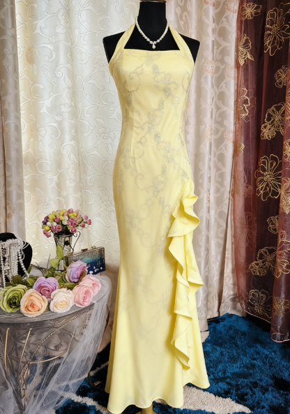 Chic Halter Sheath Long Prom Dresses Beaded Chiffon Lilac Evening Dresses Sleeveless Lilac Christmas Dresses EP05666