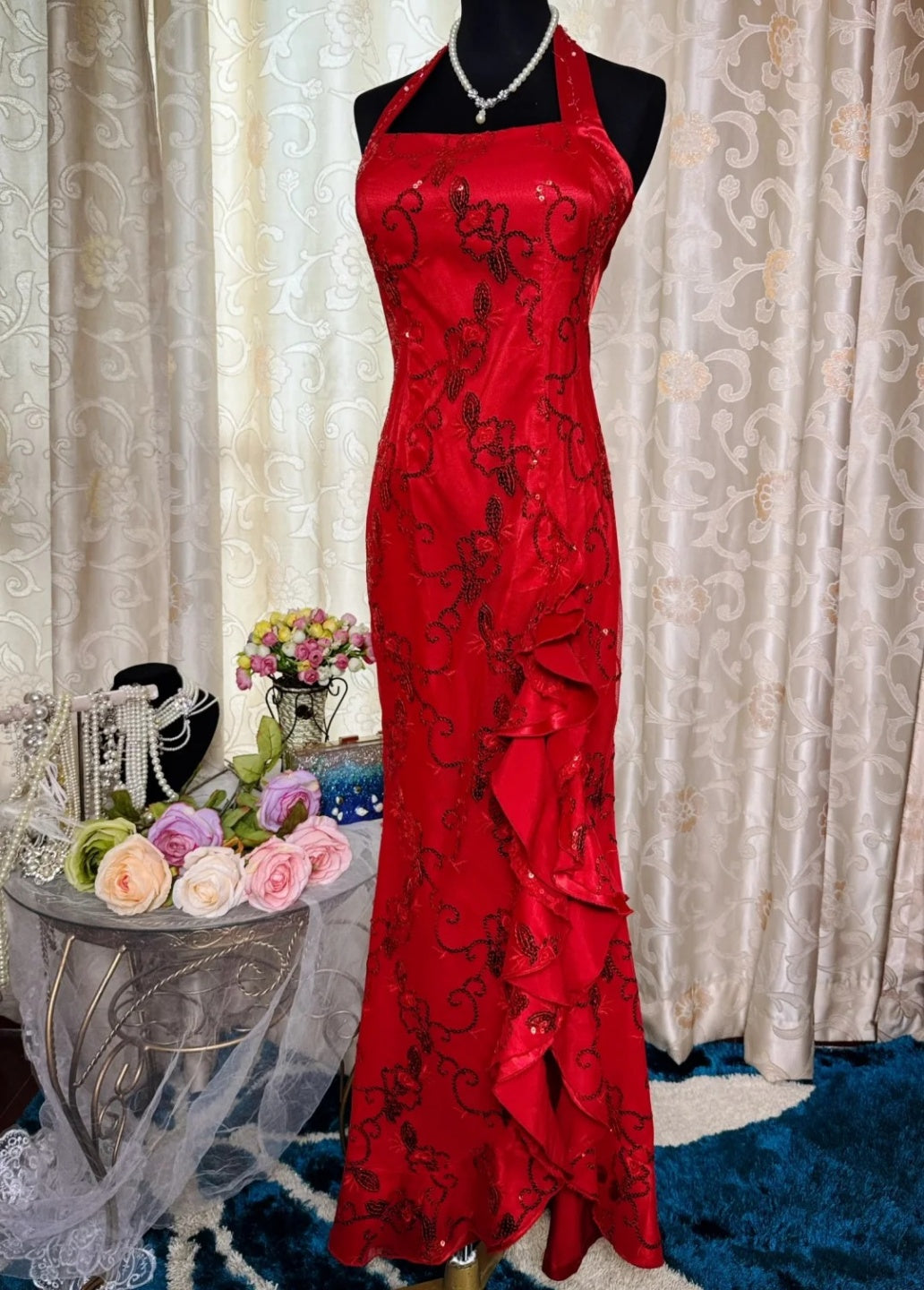 Chic Halter Sheath Long Prom Dresses Beaded Chiffon Lilac Evening Dresses Sleeveless Lilac Christmas Dresses EP05666
