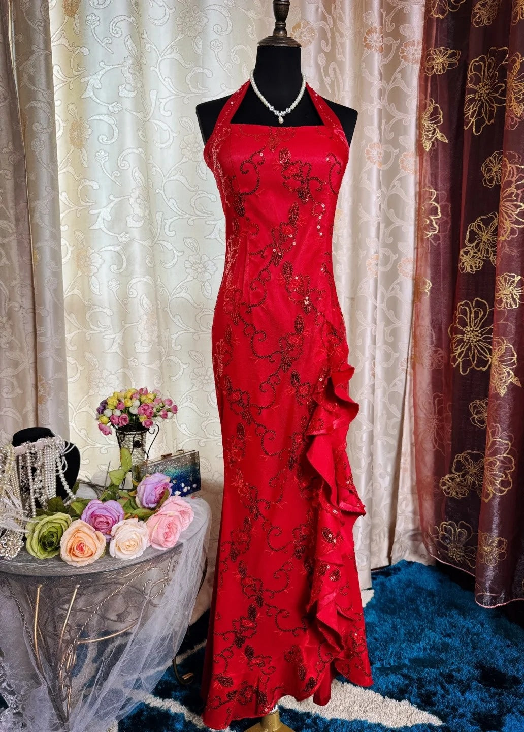 Chic Halter Sheath Long Prom Dresses Beaded Chiffon Lilac Evening Dresses Sleeveless Lilac Christmas Dresses EP05666