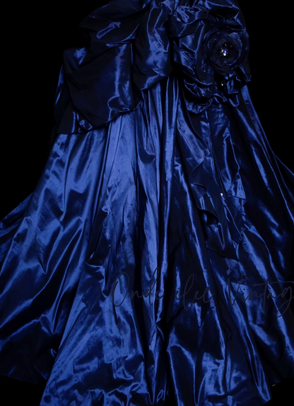 Gorgeous Navy Blue Sheath Long Prom Dresses Strapless Evening Dresses  SatinSleeveless Formal Dresses ED05727