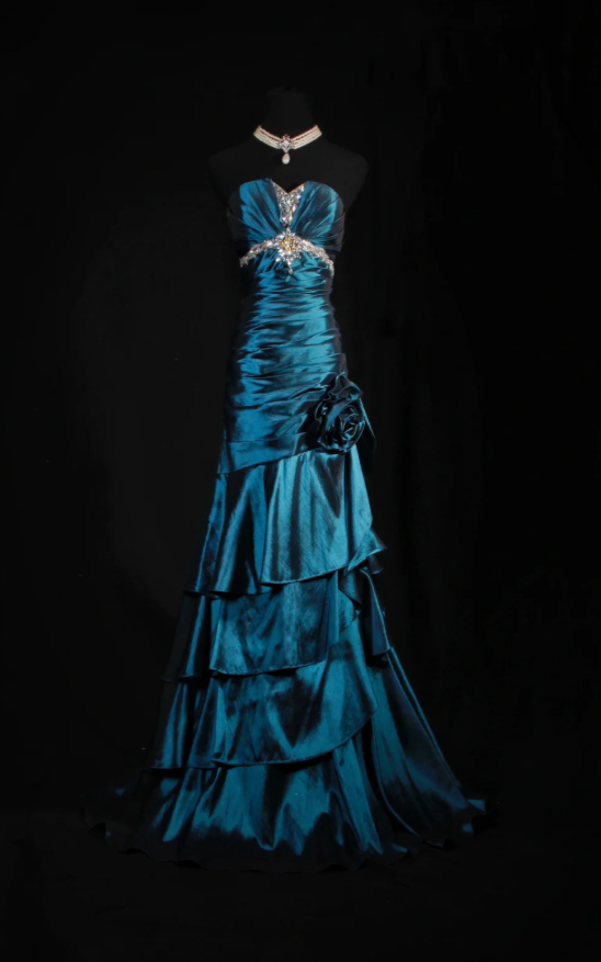Glam Sheath Dark Teal Long Prom Dresses Satin Beaded Strapless Evening Dresses Sleeveless Birthday Dresses ED05746