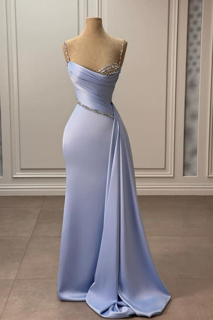 Glam Sheath Lavender Long Prom Dresses Satin Spaghetti Straps Evening Dresses Sleeveless Birthday Dresses ED05749