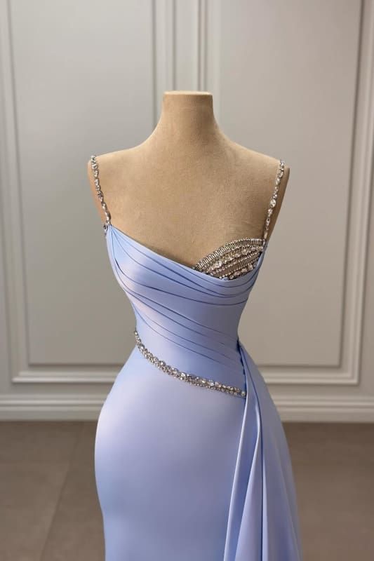 Glam Sheath Lavender Long Prom Dresses Satin Spaghetti Straps Evening Dresses Sleeveless Birthday Dresses ED05749