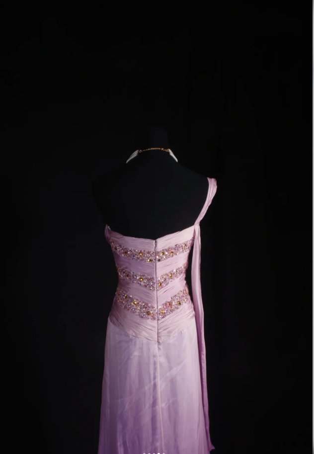Glam Sheath Purple Long Prom Dresses Chiffon One-shoulder Evening Dresses Sleeveless Wedding Guest Dresses ED05755