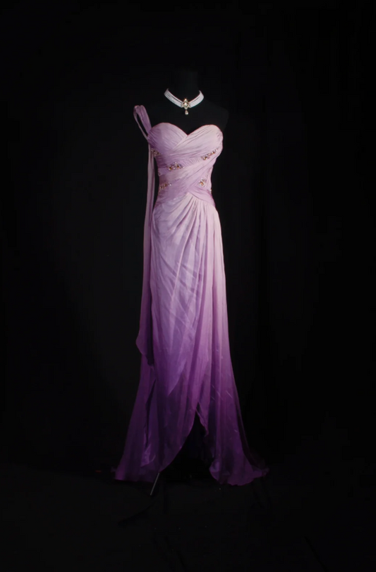 Glam Sheath Purple Long Prom Dresses Chiffon One-shoulder Evening Dresses Sleeveless Wedding Guest Dresses ED05755