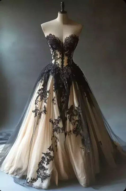 Chic A-Line Black Long Prom Dresses Tulle Sweetheart Evening Dresses Sleeveless Birthday Dresses ED05757