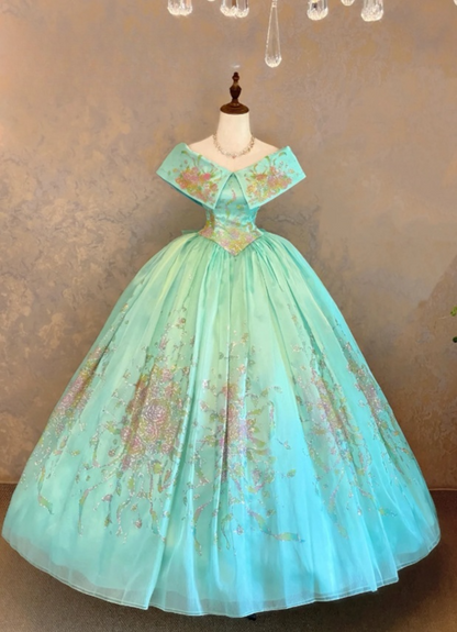 Chic A-Line Long Prom Dresses Glitter Tulle Blue Evening Gowns Off-shoulder Sleeveless Birthday Dresses ED05773