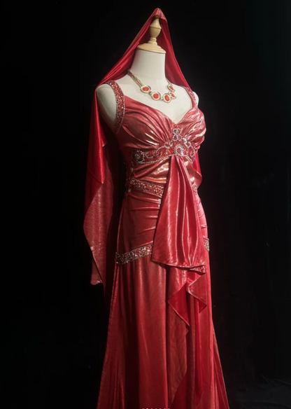 Chic Sheath Long Prom Dresses Satin Red Evening Gowns V-neck Sleeveless Birthday Dresses ED05775