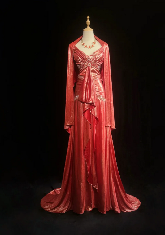 Chic Sheath Long Prom Dresses Satin Red Evening Gowns V-neck Sleeveless Birthday Dresses ED05775