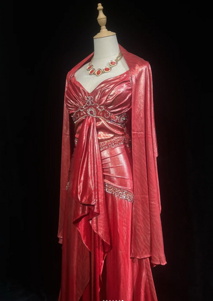 Chic Sheath Long Prom Dresses Satin Red Evening Gowns V-neck Sleeveless Birthday Dresses ED05775